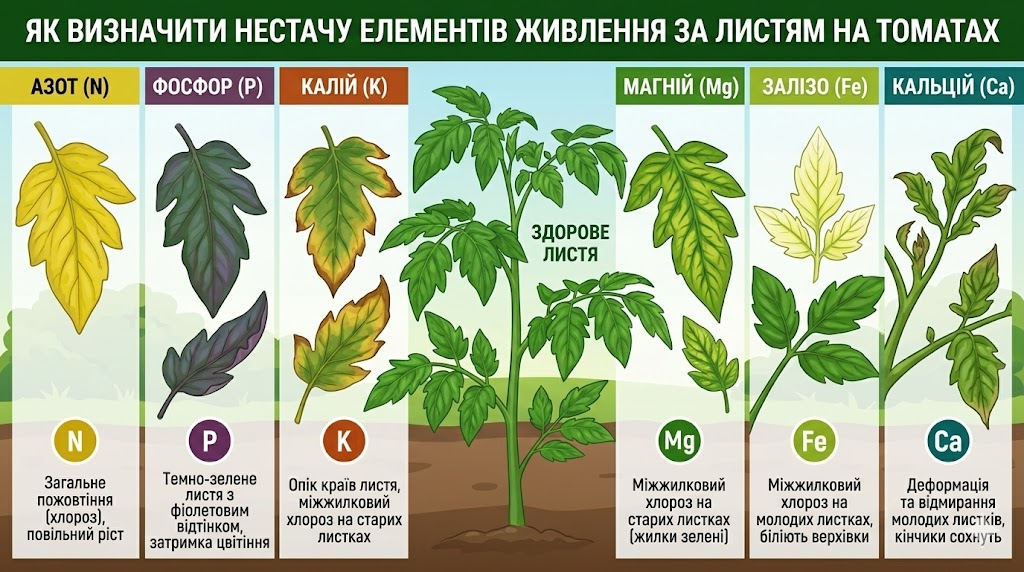 Як визначити нестачу елементів живлення за листям
